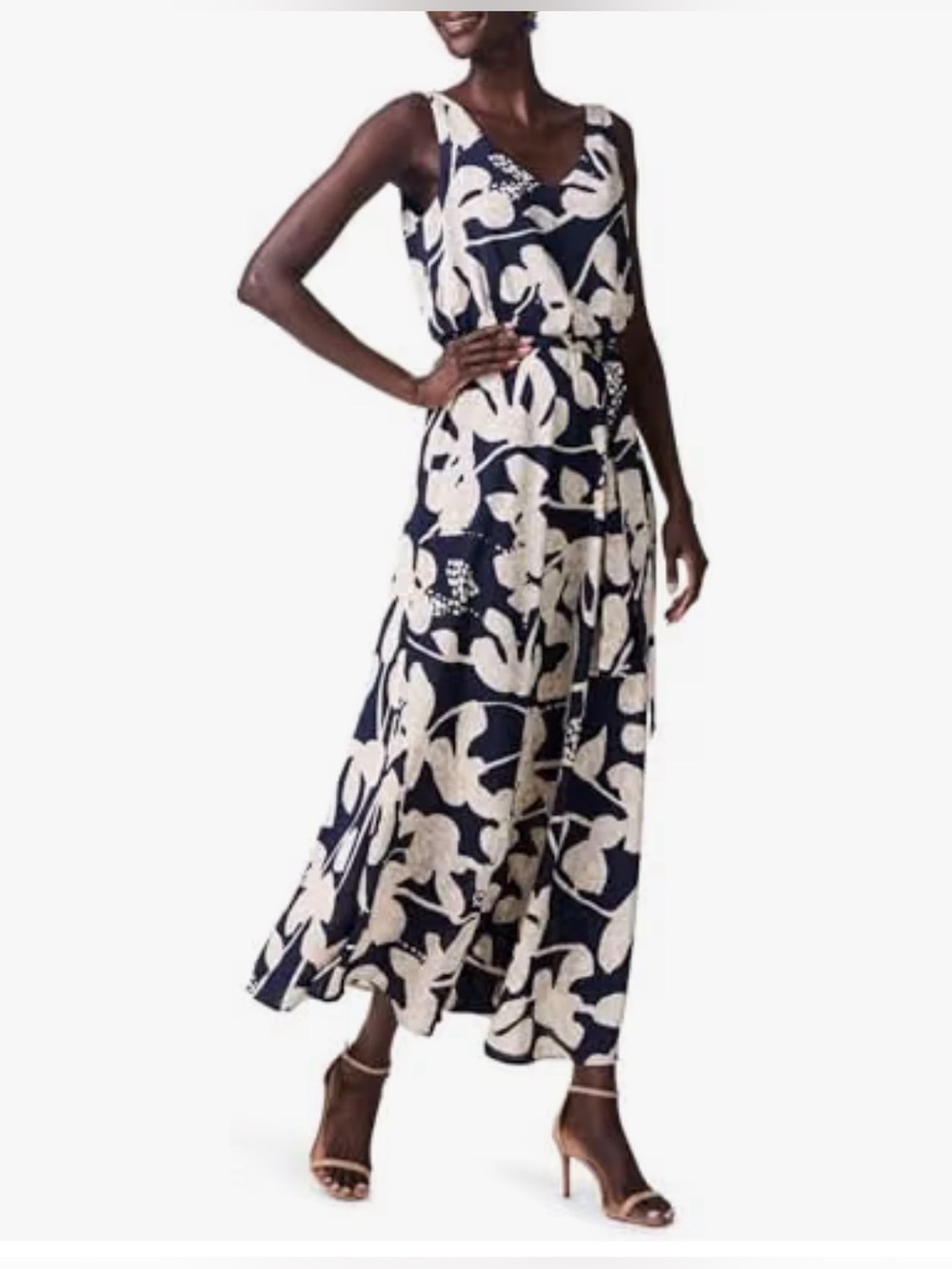NIC+ZOE Navy and White Floral Belted Maxi Dress